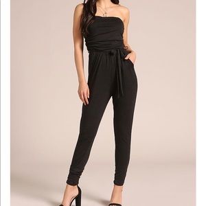 Black Strapless Waist Tie Jumpsuit
